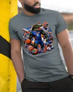Fierce Florida Gator Football Power Graphic Tee Shirt Art - model wearing grey tee, leaning on column