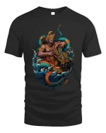 Mythic Monkey King Dragon Battle Graphic Tee With Legendary Power - black t-shirt on white background