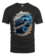 Off Road Mountain Adventure Truck Graphic Tee Shirt Design - black t-shirt on white background