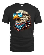 Patriotic Bald Eagle Graphic Tee With Sunglasses And American Pride - black t-shirt on white background