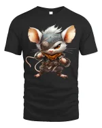 Cute Warrior Mouse Fantasy Character Art Graphic Tee Shirt - black t-shirt on white background