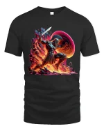 Spartan Warrior Fire Battle Epic Greek Mythology Art Tee - black t-shirt on white background