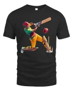 Epic Cricket Power Shot Action Illustration Sports Graphic Tee - black t-shirt on white background