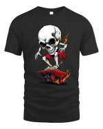 Flaming Skull Skater Graphic Tee With Hardcore Street Attitude - black t-shirt on white background