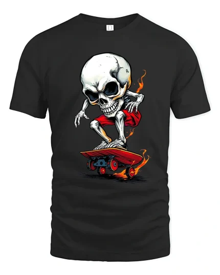 Flaming Skull Skater Graphic Tee With Hardcore Street Attitude - black t-shirt on white background
