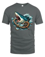 Fierce Ocean Shark Wheel Graphic Tee With Nautical Power - gray t-shirt on white background