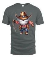 Funny Cowboy Gnome Graphic Tee With Western Charm Style - gray t-shirt on white background