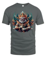 Mythic Guardian Deity Graphic Tee With Powerful Fantasy Art Style - gray t-shirt on white background
