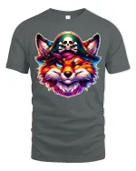 Pirate Fox Graphic Tee With Colorful Mischief And Bold Fantasy Art - gray t-shirt on white background