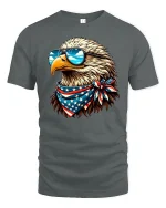 Patriotic Bald Eagle Graphic Tee With Sunglasses And American Pride - gray t-shirt on white background