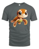 Cute Baby Sea Turtle Graphic Tee With Smiling Ocean Charm - gray t-shirt on white background