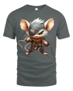 Cute Warrior Mouse Fantasy Character Art Graphic Tee Shirt - gray t-shirt on white background
