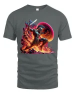 Spartan Warrior Fire Battle Epic Greek Mythology Art Tee - gray t-shirt on white background