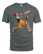 Epic Cricket Power Shot Action Illustration Sports Graphic Tee - gray t-shirt on white background