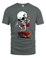 Flaming Skull Skater Graphic Tee With Hardcore Street Attitude - gray t-shirt on white background
