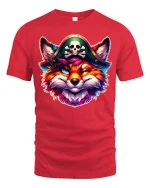 Pirate Fox Graphic Tee With Colorful Mischief And Bold Fantasy Art - red t-shirt on white background