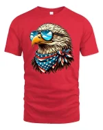 Patriotic Bald Eagle Graphic Tee With Sunglasses And American Pride - red t-shirt on white background