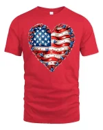 American Flag Heart Graphic Tee With Patriotic Love Style - red t-shirt on white background