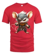 Cute Warrior Mouse Fantasy Character Art Graphic Tee Shirt - red t-shirt on white background