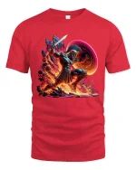 Spartan Warrior Fire Battle Epic Greek Mythology Art Tee - red t-shirt on white background