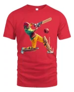 Epic Cricket Power Shot Action Illustration Sports Graphic Tee - red t-shirt on white background