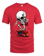 Flaming Skull Skater Graphic Tee With Hardcore Street Attitude - red t-shirt on white background