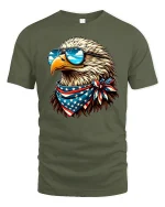 Patriotic Bald Eagle Graphic Tee With Sunglasses And American Pride - military green t-shirt on white background