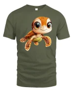 Cute Baby Sea Turtle Graphic Tee With Smiling Ocean Charm - military green t-shirt on white background