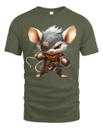 Cute Warrior Mouse Fantasy Character Art Graphic Tee Shirt - military green t-shirt on white background