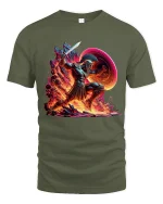 Spartan Warrior Fire Battle Epic Greek Mythology Art Tee - military green t-shirt on white background