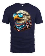Patriotic Bald Eagle Graphic Tee With Sunglasses And American Pride - navy t-shirt on white background