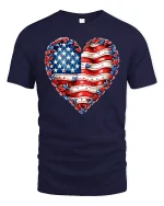 American Flag Heart Graphic Tee With Patriotic Love Style - navy t-shirt on white background