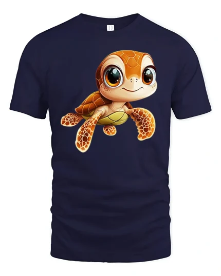 Cute Baby Sea Turtle Graphic Tee With Smiling Ocean Charm - navy t-shirt on white background