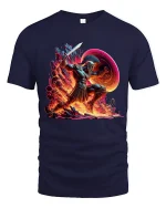 Spartan Warrior Fire Battle Epic Greek Mythology Art Tee - navy t-shirt on white background