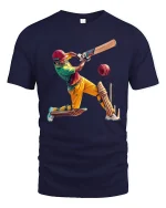 Epic Cricket Power Shot Action Illustration Sports Graphic Tee - navy t-shirt on white background