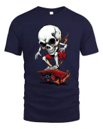 Flaming Skull Skater Graphic Tee With Hardcore Street Attitude - navy t-shirt on white background