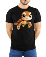 Cute Baby Sea Turtle Graphic Tee With Smiling Ocean Charm - model wearing black tee with hands behind back