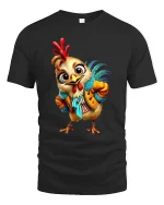 Funny Fashion Chicken Tee Cute Rooster Cartoon Character Style Art - black t-shirt on white background
