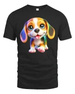 Cute Puppy Tee Adorable Smiling Dog Illustration With Big Eyes - black t-shirt on white background