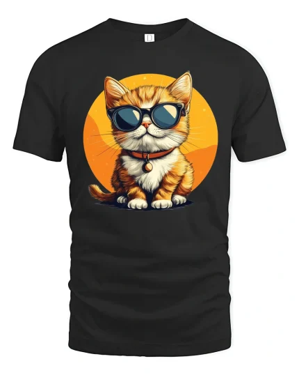 Cool Cat Tee Stylish Sunglasses Cat Illustration With Chill Vibes - black t-shirt on white background