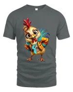 Funny Fashion Chicken Tee Cute Rooster Cartoon Character Style Art - gray t-shirt on white background