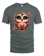 Cute Owl Love Tee Big Eyes Owl Holding Heart Sweet Art Design - gray t-shirt on white background