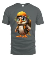 Cute Explorer Bird Tee Adorable Cartoon Bird With Backpack Art - gray t-shirt on white background