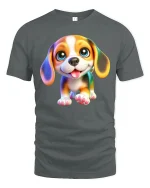 Cute Puppy Tee Adorable Smiling Dog Illustration With Big Eyes - gray t-shirt on white background