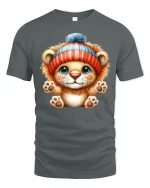 Cute Bear Cub Tee Adorable Winter Hat Bear Illustration Design - gray t-shirt on white background