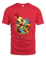 Funny Fashion Chicken Tee Cute Rooster Cartoon Character Style Art - red t-shirt on white background