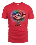 Funny Punk Pig Tee Colorful Rebel Pig With Rainbow Hair Art - red t-shirt on white background