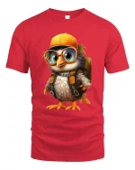 Cute Explorer Bird Tee Adorable Cartoon Bird With Backpack Art - red t-shirt on white background