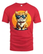 Cool Cat Tee Stylish Sunglasses Cat Illustration With Chill Vibes - red t-shirt on white background