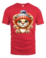 Cute Bear Cub Tee Adorable Winter Hat Bear Illustration Design - red t-shirt on white background